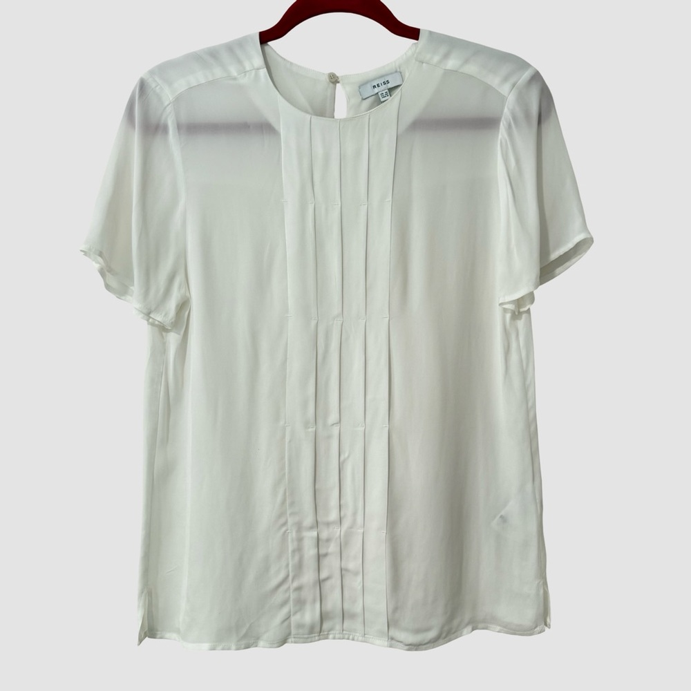 REISS White Crew Neck Short Sleeve Blouse 6 NWOT